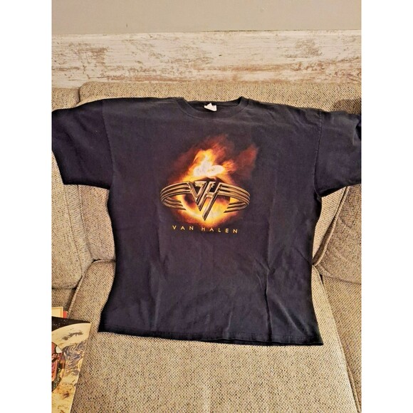Vintage Van Halen Men's Flaming Globe VH Rings Logo Black T-Shirt Size‎ XL - Picture 1 of 11